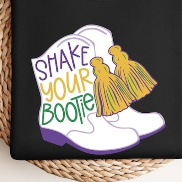 Shake Your Bootie Mardi Gras Retro Fat Tuesday Celebration Tee 159 - Picture 2 of 5